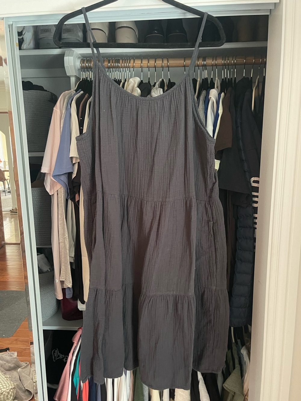 Universal Thread Charcoal Gray Tiered Spaghetti-Strap Dress